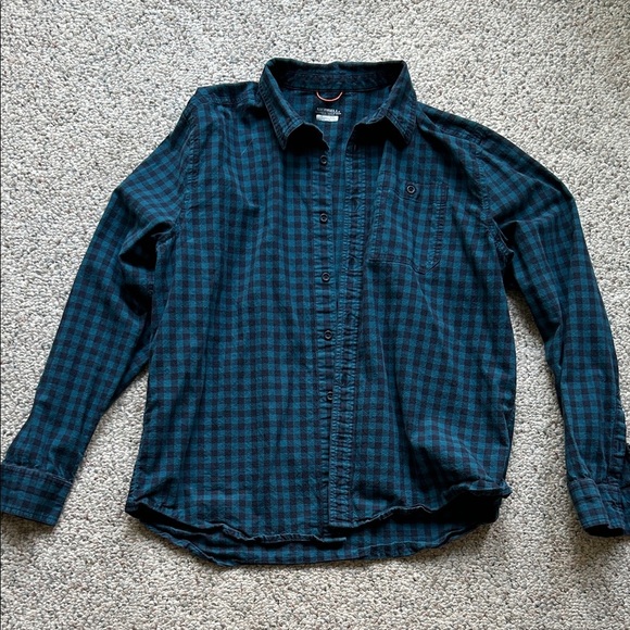 Merrell Men's Teal and Black Plaid Shirt - Picture 1 of 4